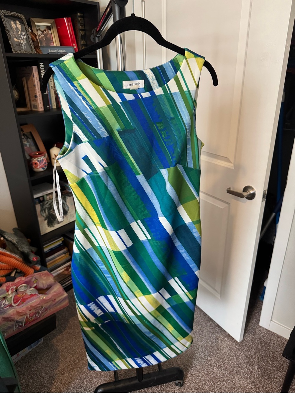 Calvin Klein Blue, Green & White Abstract Sheath Dress